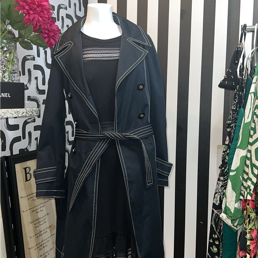 Michael Kors Black Trench Coat with Contrasting Stitching